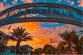 Indian Rocks Beach sign at sunset