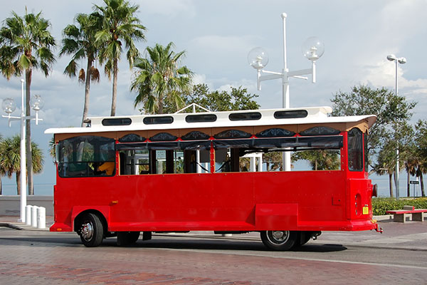 Red Sightseeing trolley in Florida