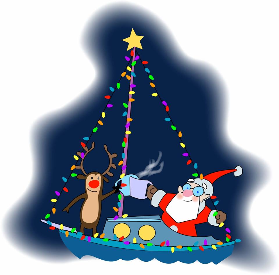Santa and rudoph drawn on a boat